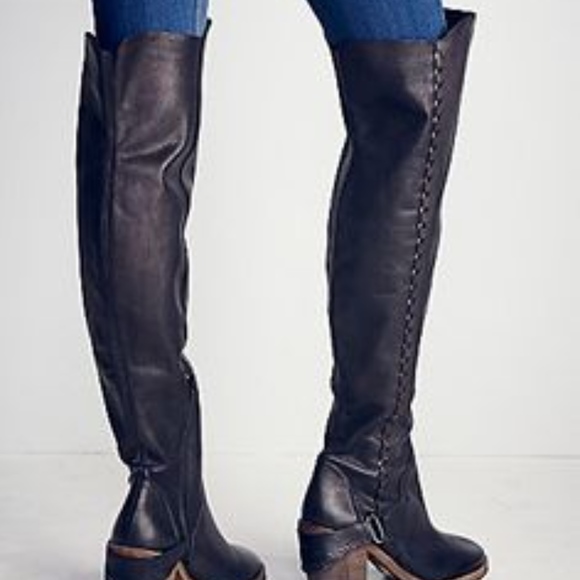 Free People Black Leather over-the-knee boots - Picture 3 of 5